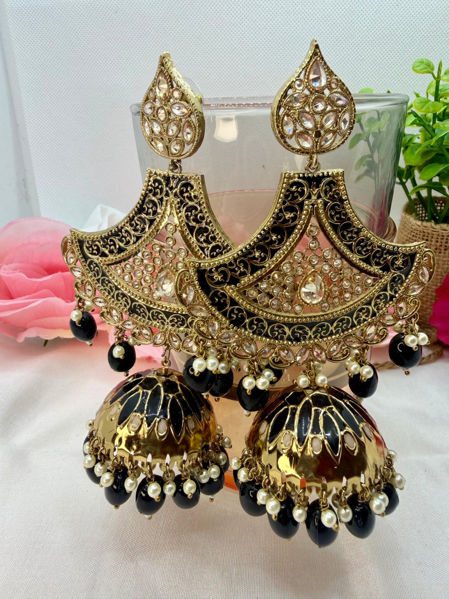 Kundan Black Earings