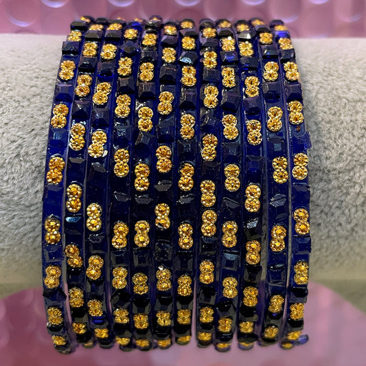 Navy Blue Stone Glass Bangles Set- Size 2.6/2.8