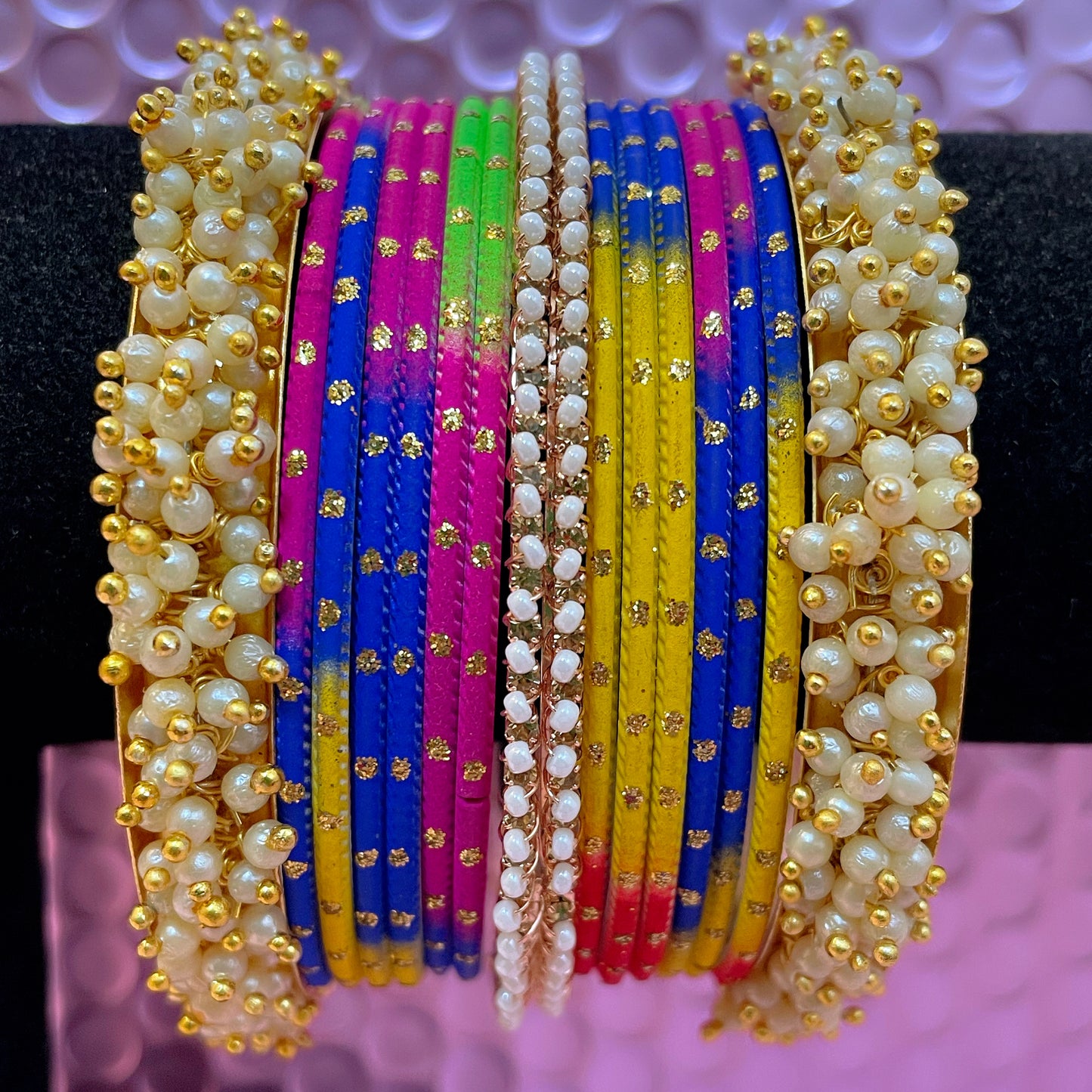 Pearl Metal Bangles Sets- Various Colours