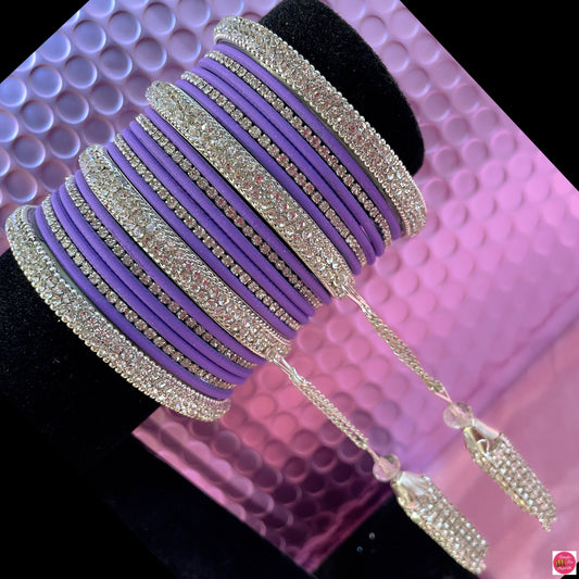 Silver Zirconia Hanging Metal Bangles Set- Lilac/Lavender