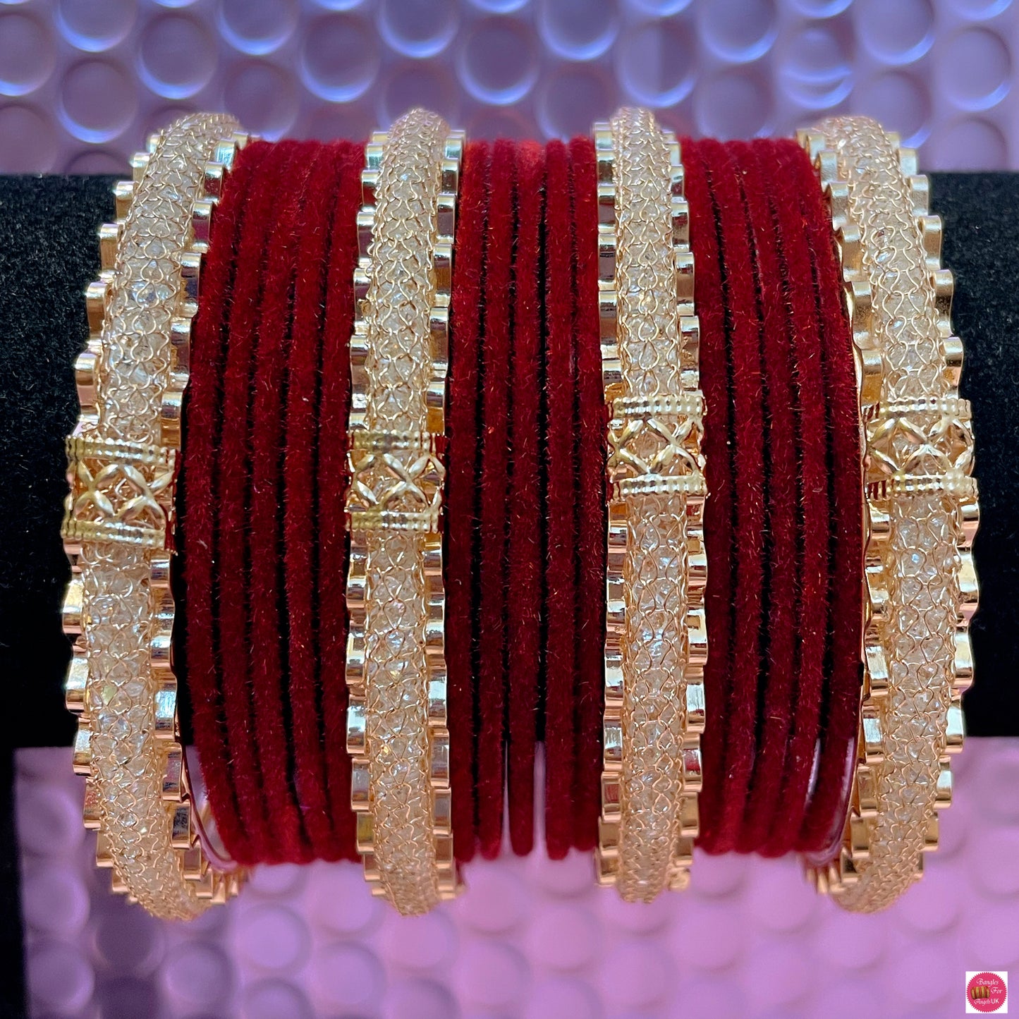 Gold Zirconia Metal Bangles Set- Various Colours