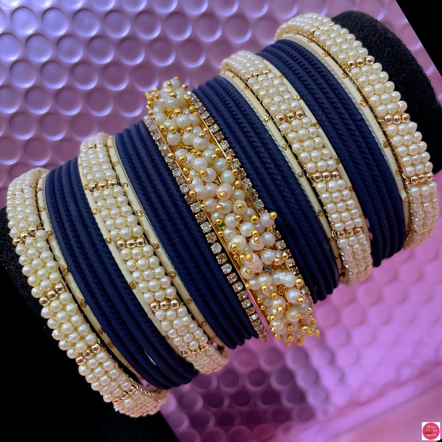 Gold Pearl Zirconia Metal Bangles Sets- Various Colours