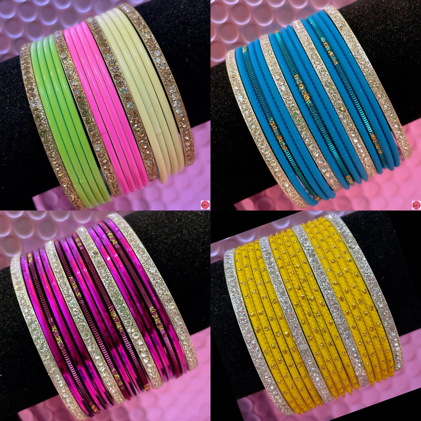 Zirconia Metal Bangles Sets- Various Colours