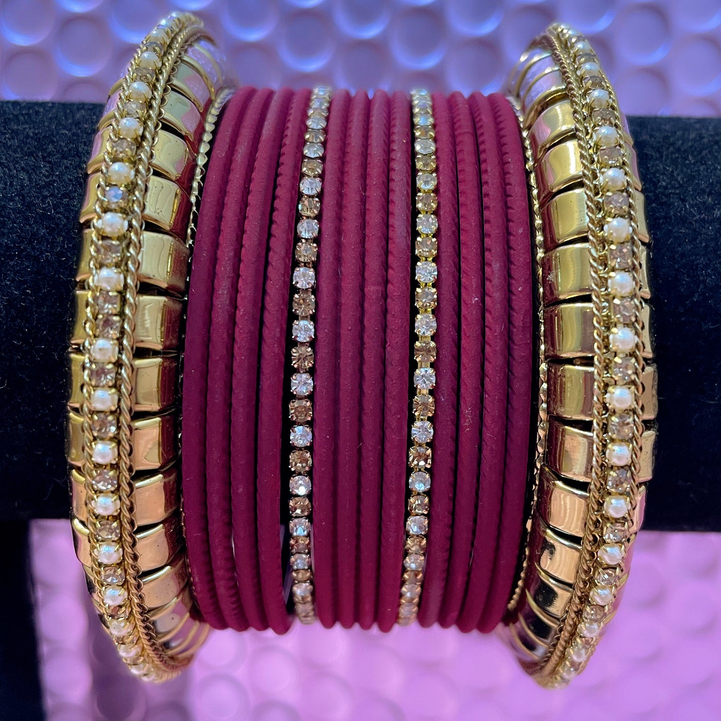 Gold Pearl Zirconia Metal Bangles Sets- Various Colours