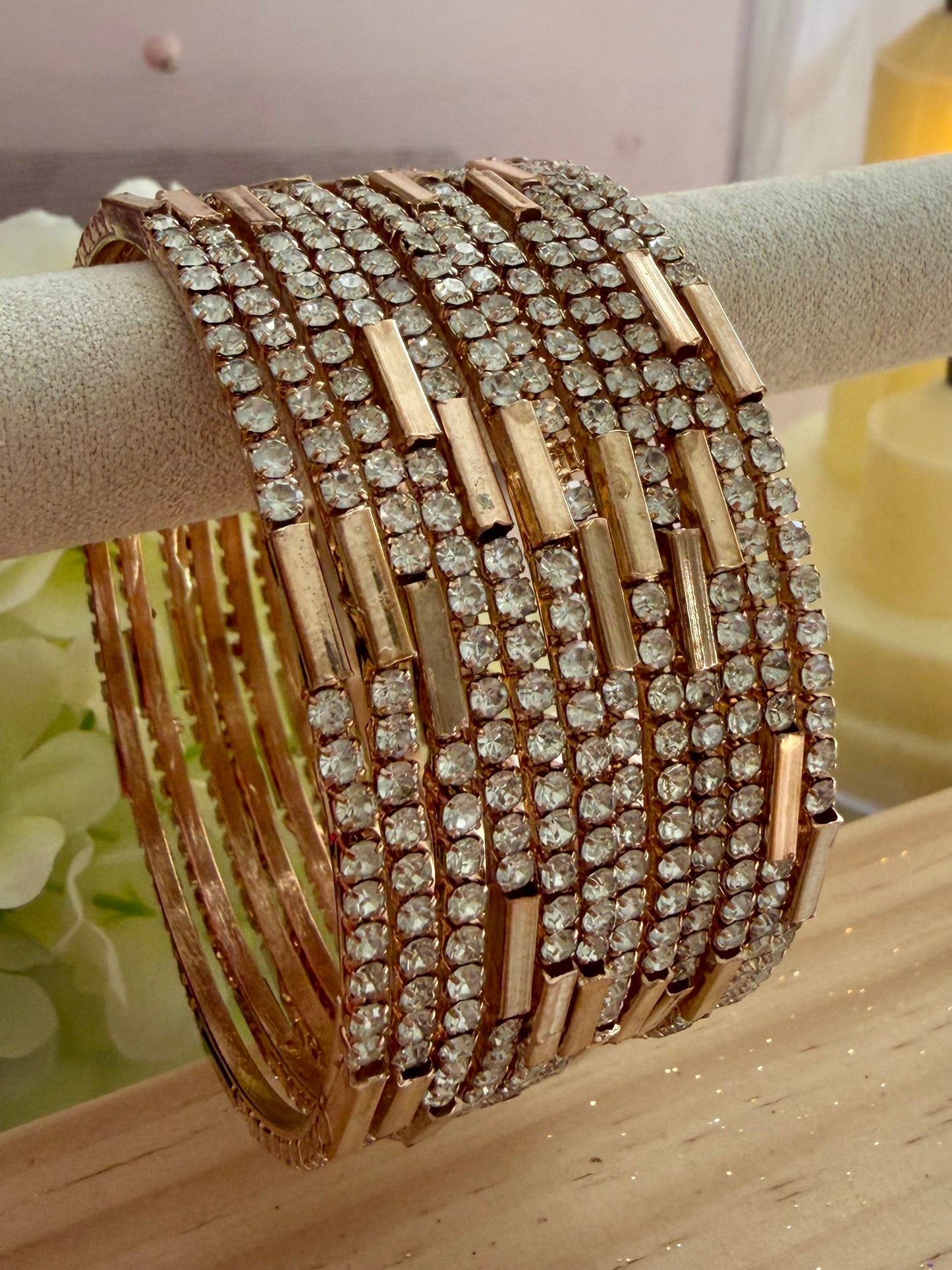 Rose Gold Zirconia Metal Bangles Set