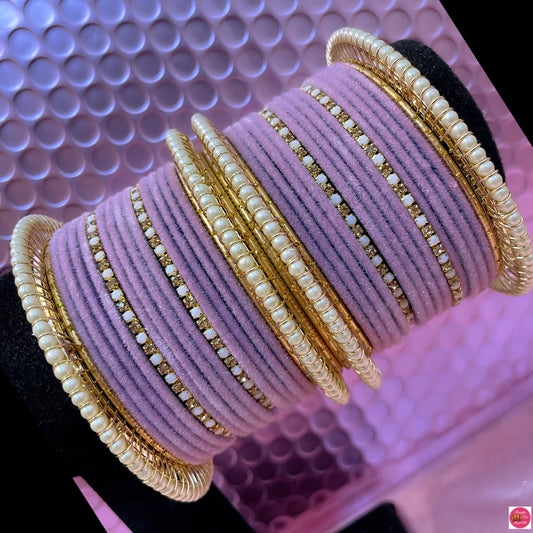 Pearl Zirconia Metal Bangles- Lilac