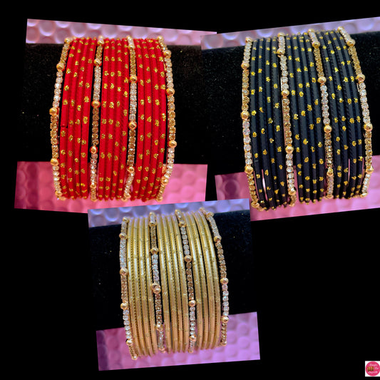 Gold Zirconia Metal Bangles Sets Various Colours- Size 2.2