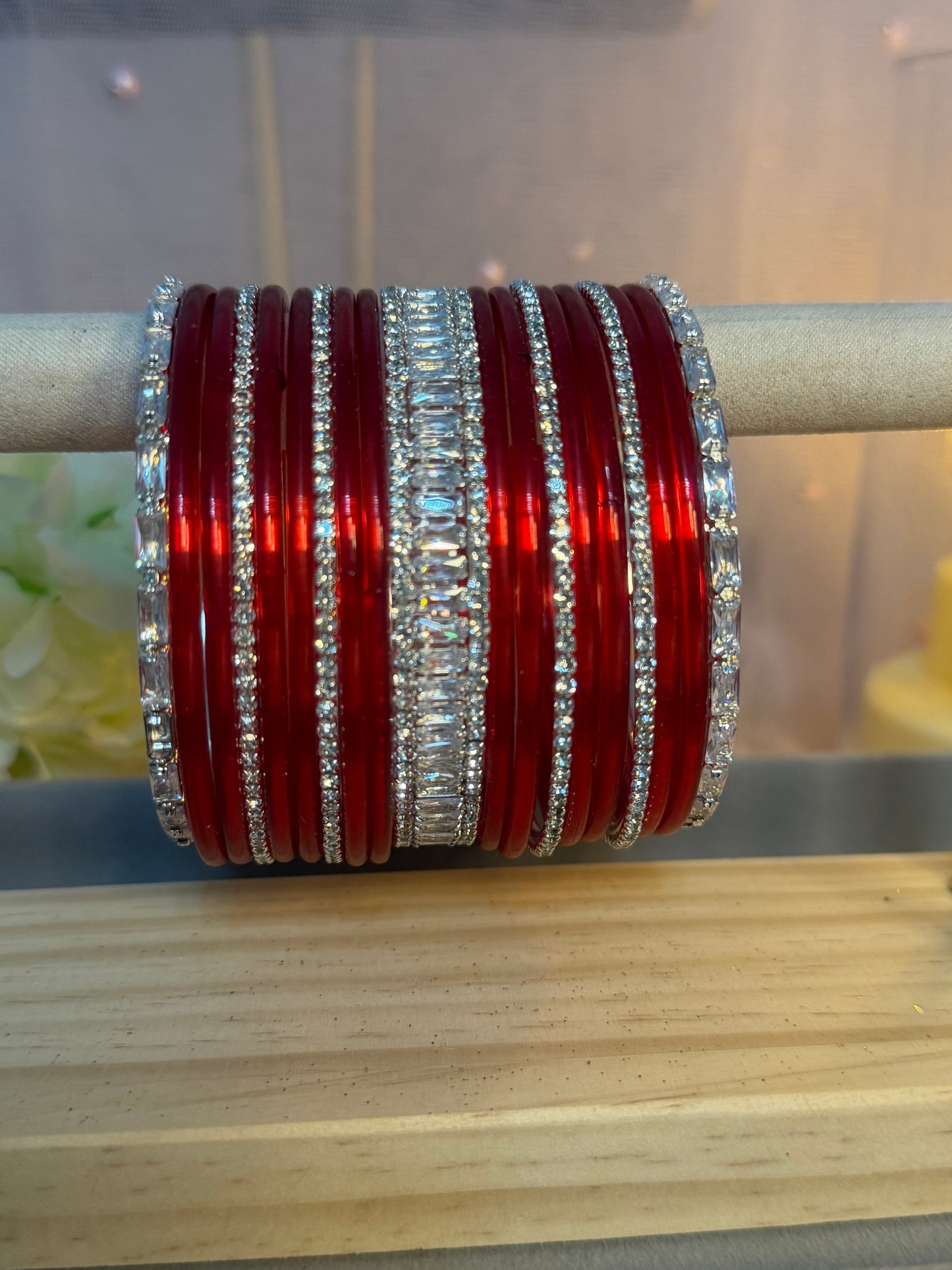 Silver Stone Glass Bangles Sets in various colors