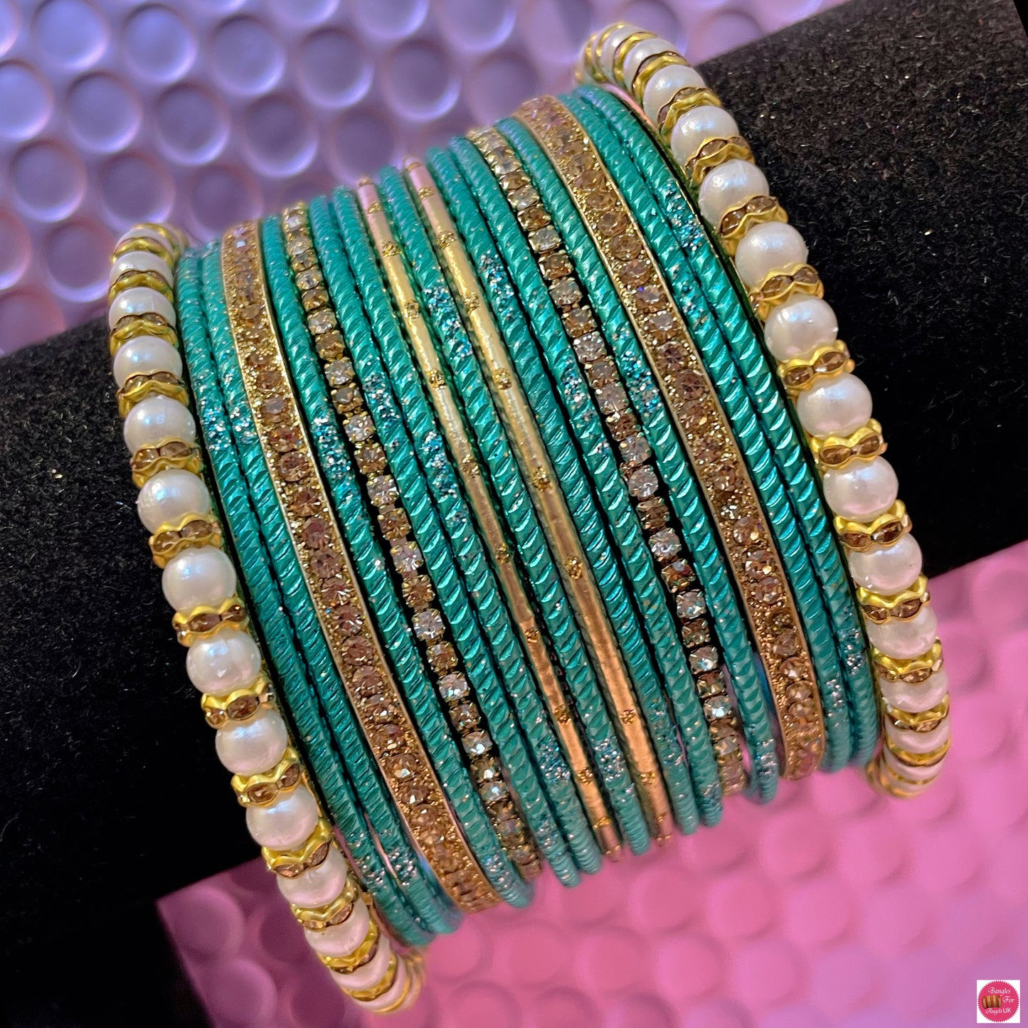 Pearl Zirconia Metal Bangles Set- Various Colours