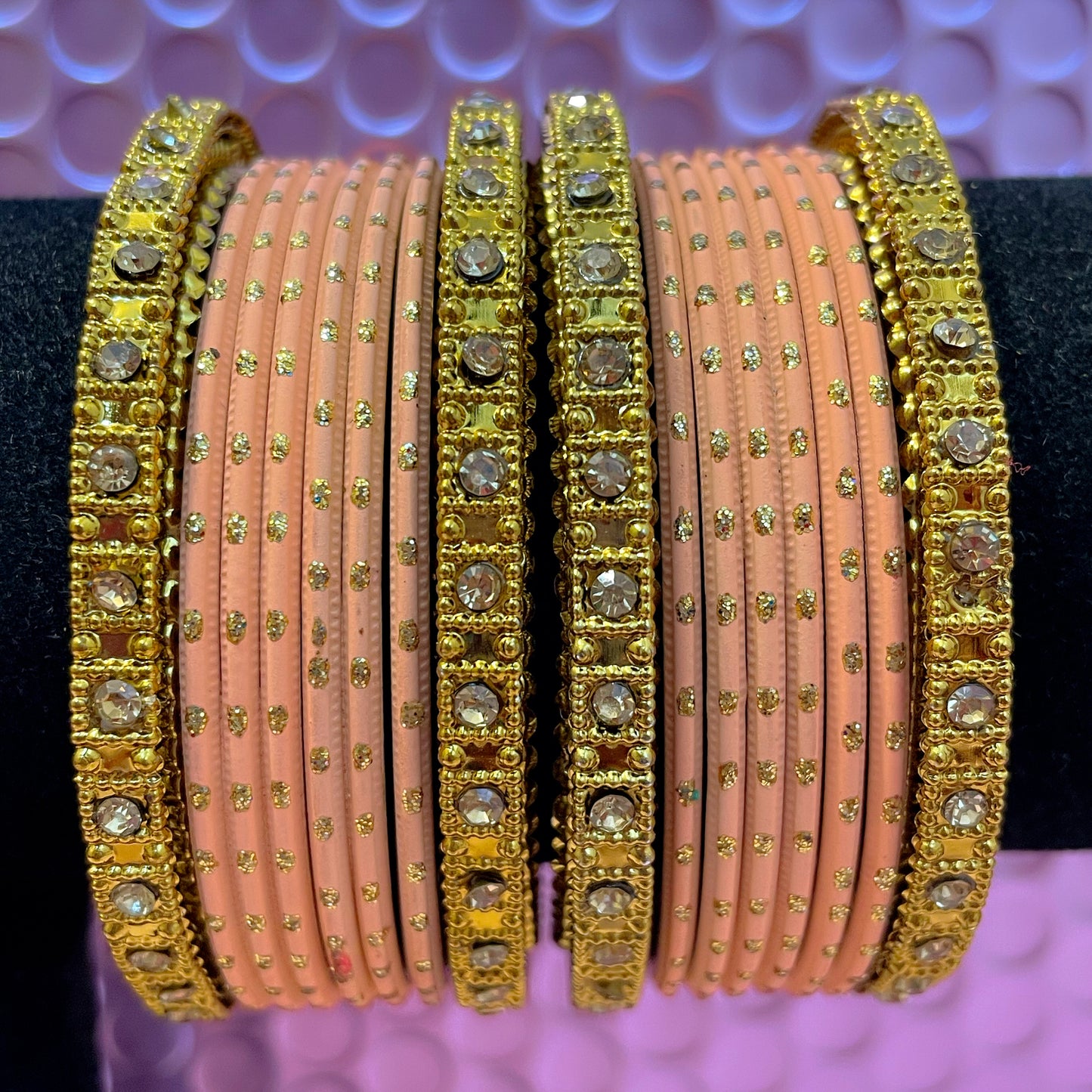 Gold Diamante Metal Bangles Sets- Various Colours