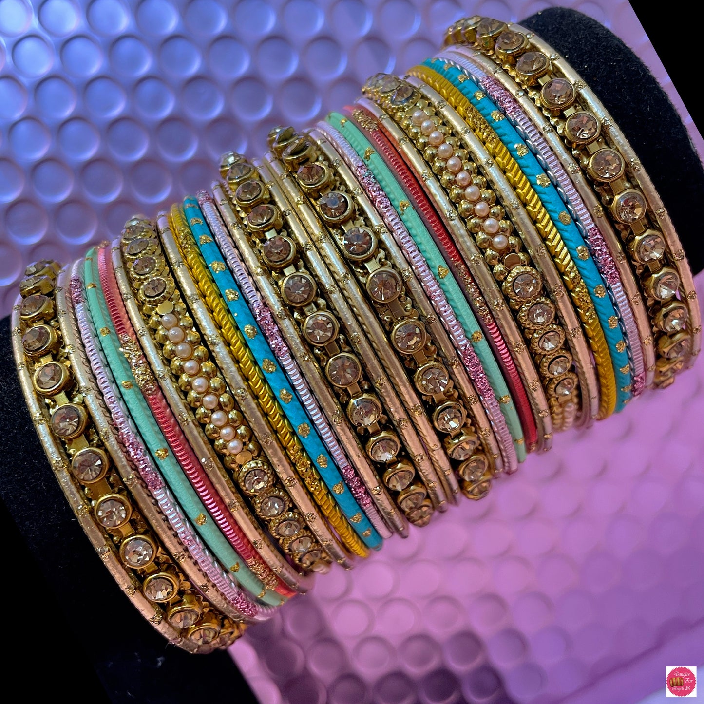 Multicoloured Gold Metal Bangles Set