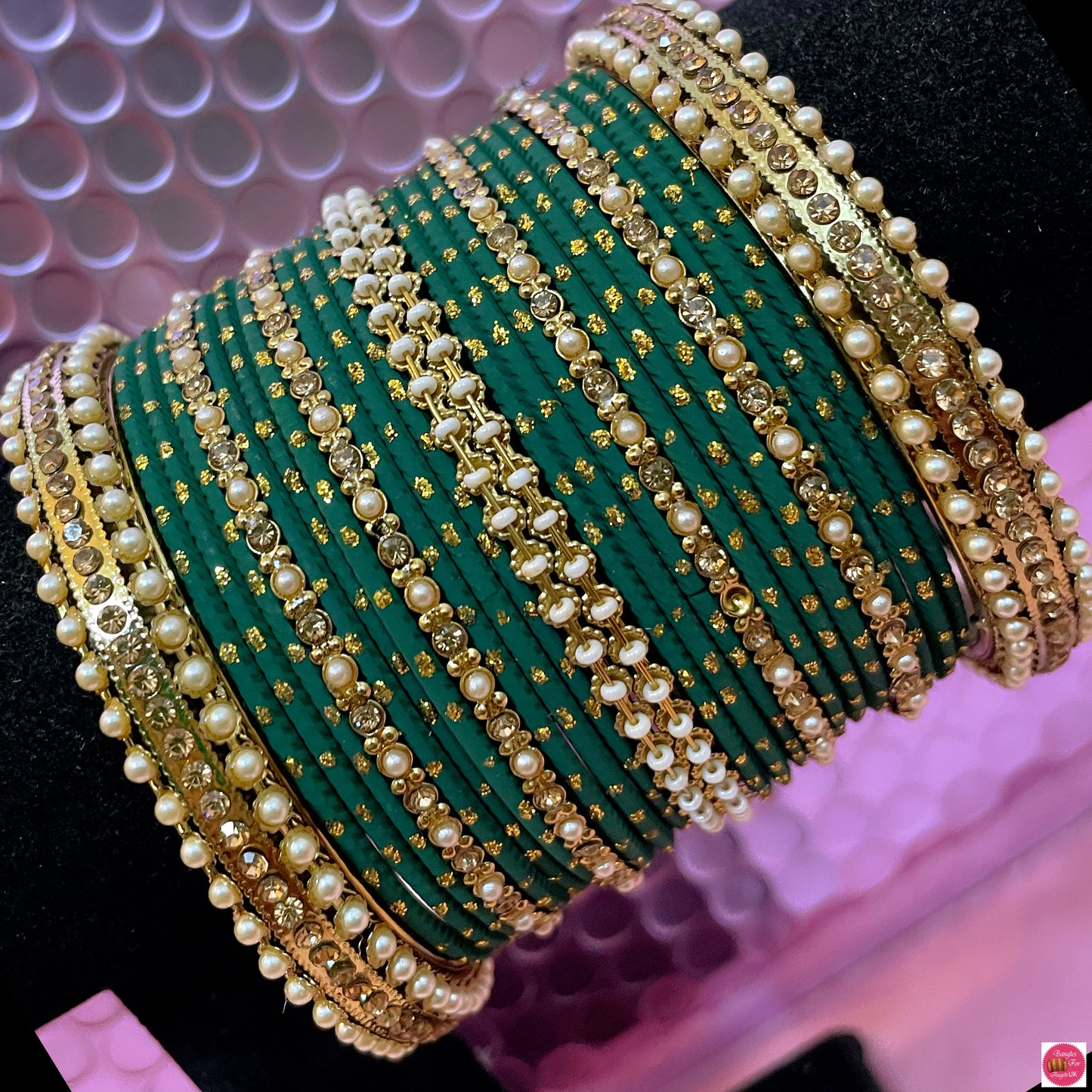 Pearl Green Metal Bangles Set- Size 2.10