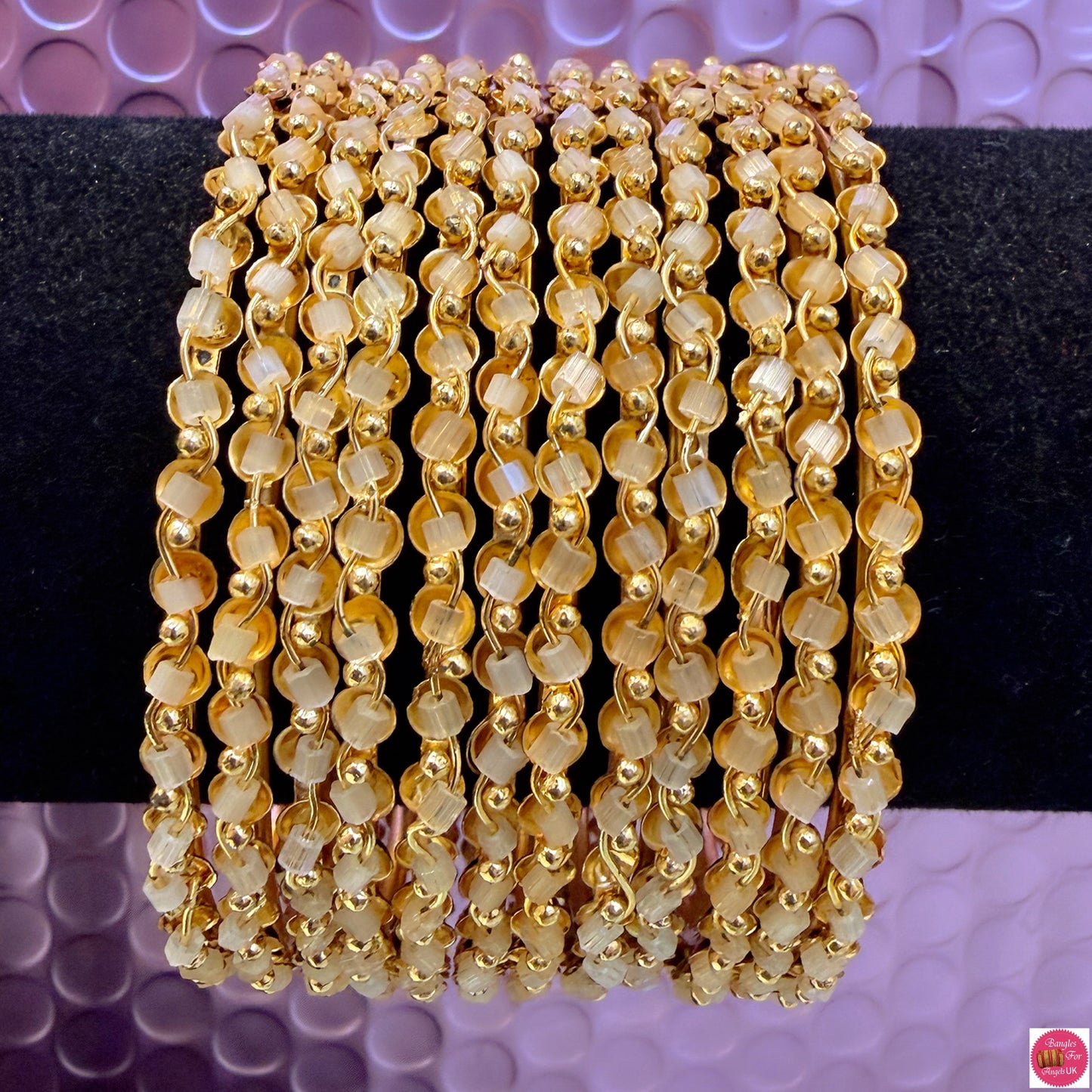 Rose Gold Stone Metal Bangles Set