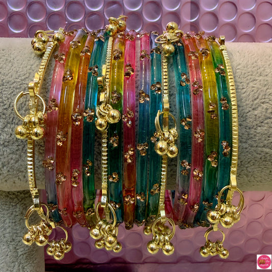Kashmiri Multicolour Glass Bangles Set- Size 2.6/2.8
