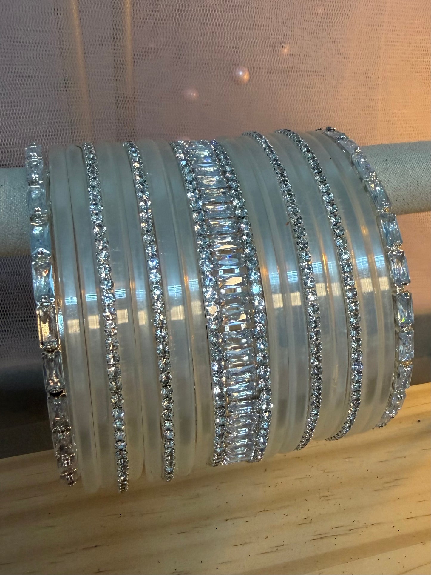 Silver Stone Glass Bangles Sets in various colors
