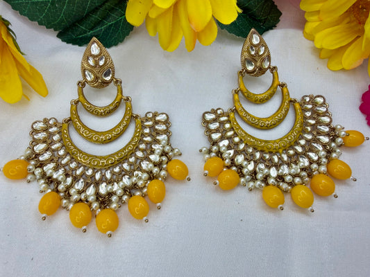 Kundan Yellow Earings