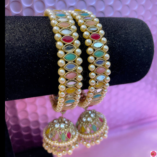 Kundan Pearl Hanging Metal Karas- Size 2.4/2.6