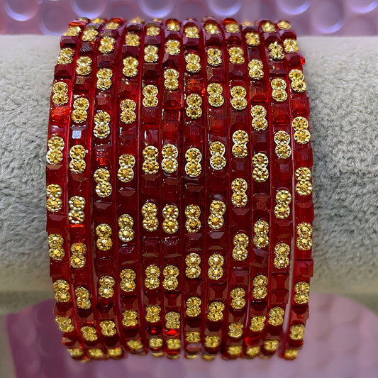 Red Stone Glass Bangles: Size 2.6/2.8