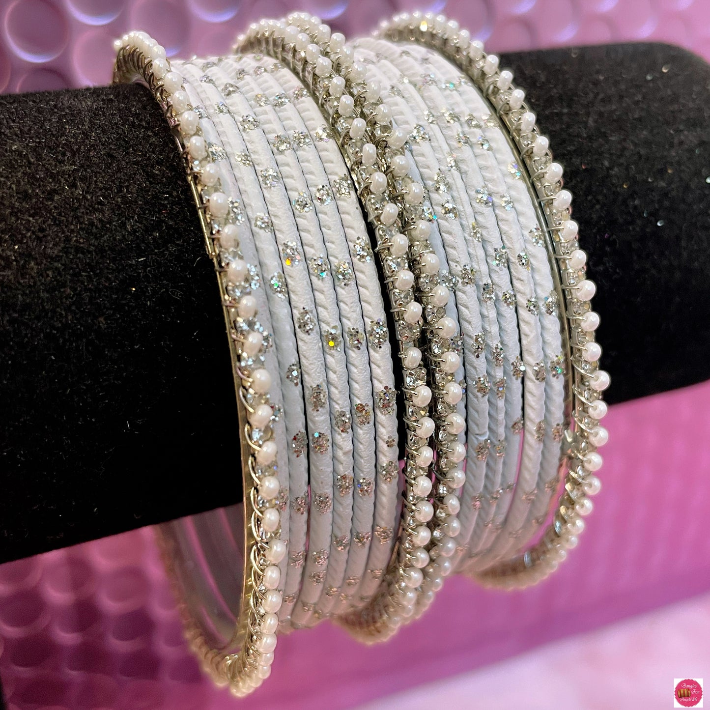 Silver Pearl White Metal Bangles Set