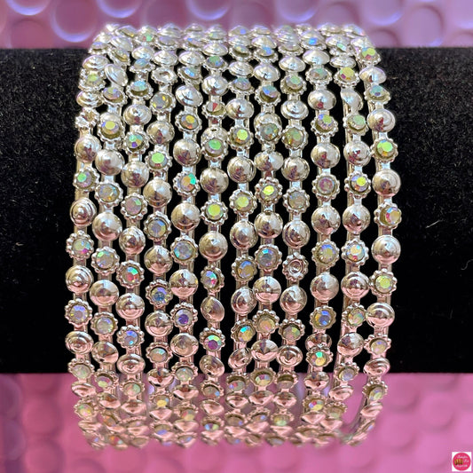 Silver Stone Metal Bangles Set- Size 2.2
