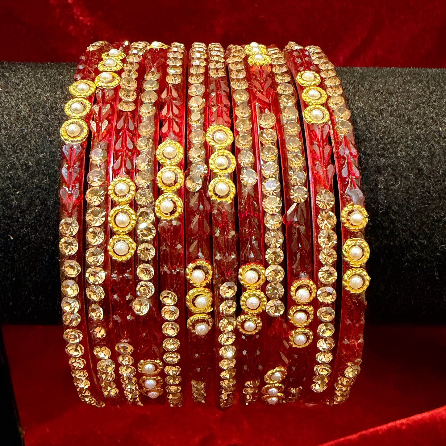 Pearl Zirconia Glass Bangles in various colors - Size 2.6