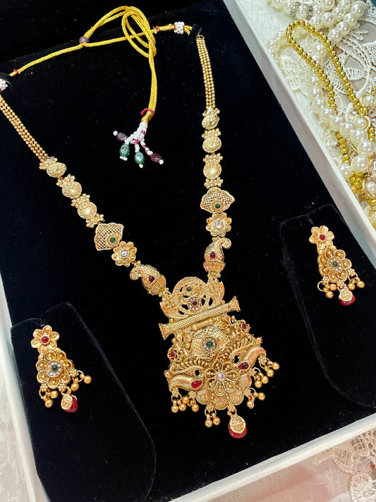 Traditional Gold Plated Long Flower Necklace