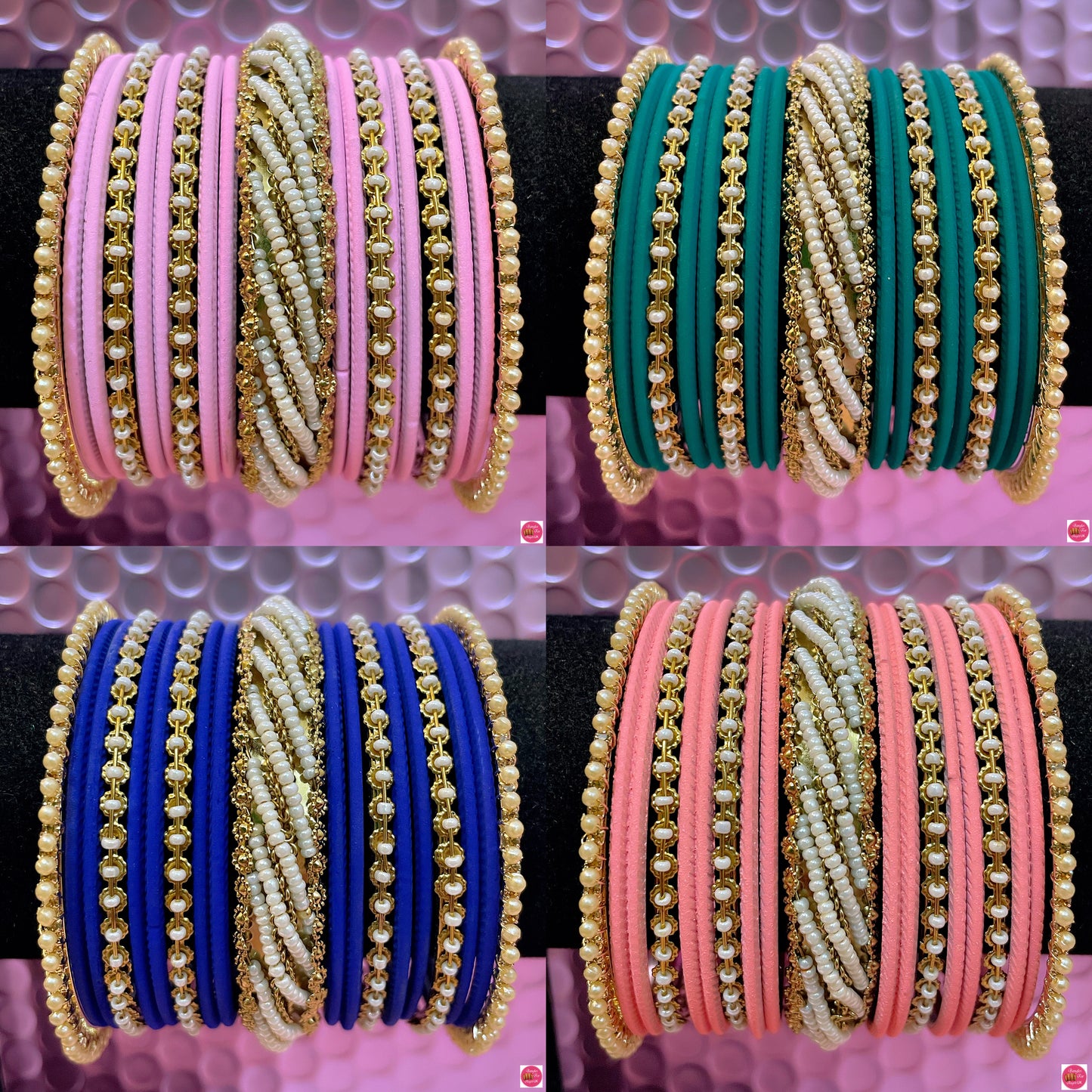 Pearl Metal Bangles Sets- Various Colours