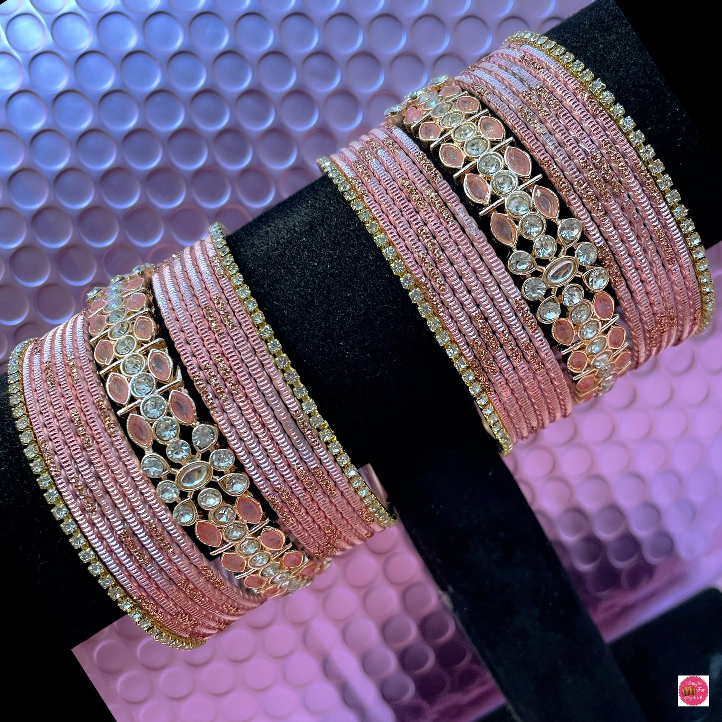 Tuscany Pink Zirconia Metal Bangles Set