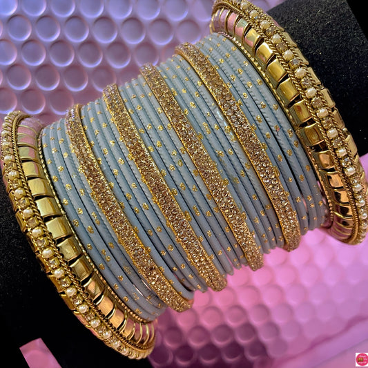 Gold Zirconia Metal Bangles Set- Grey