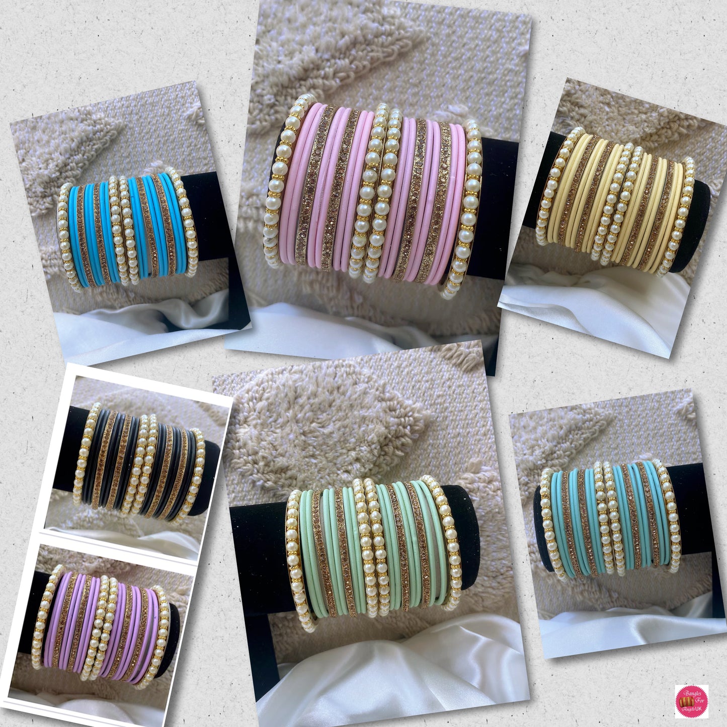 Pearl Metal Bangles Sets- Various Colours