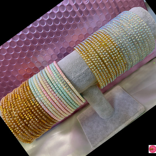 Pearl Glass Bangles- Combo Of 3 sets Gold/Silver/Multi