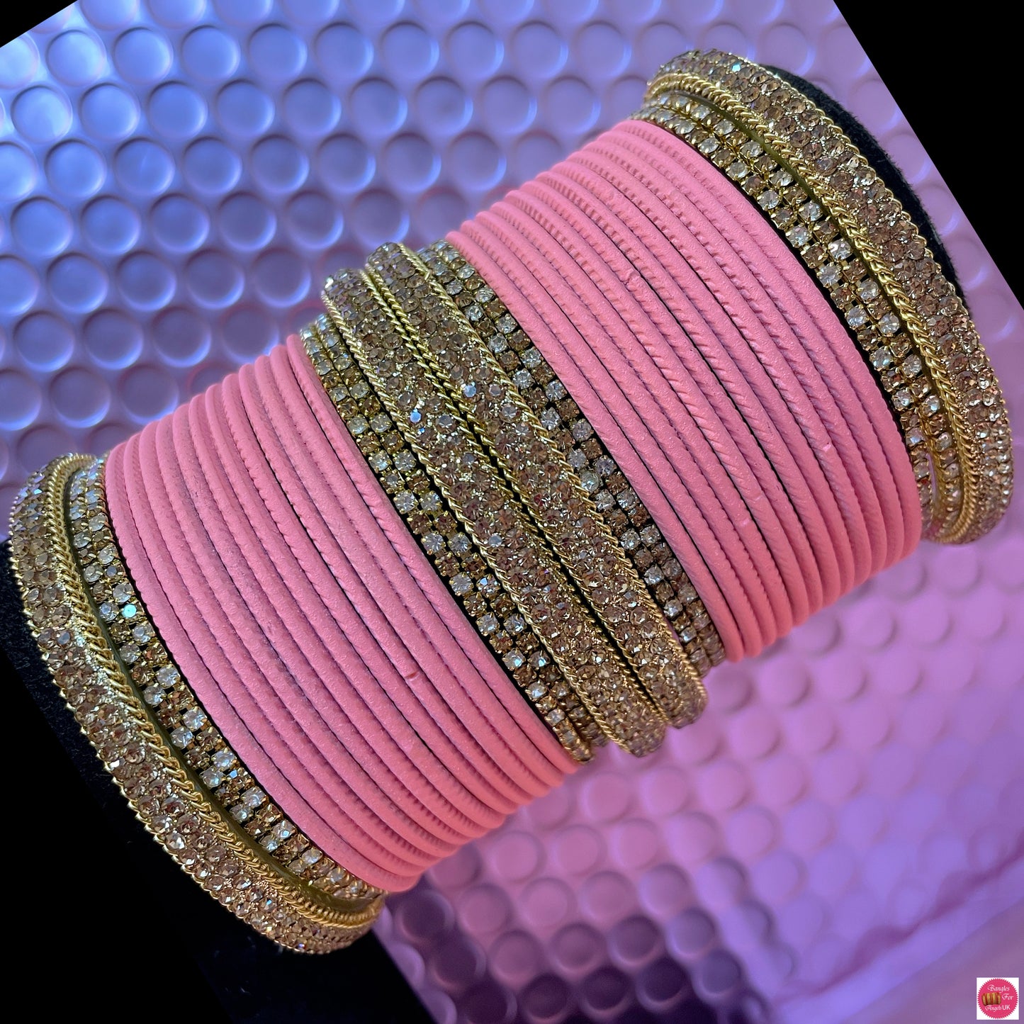 Gold Zirconia Metal Bangles Set- Peachy Pink