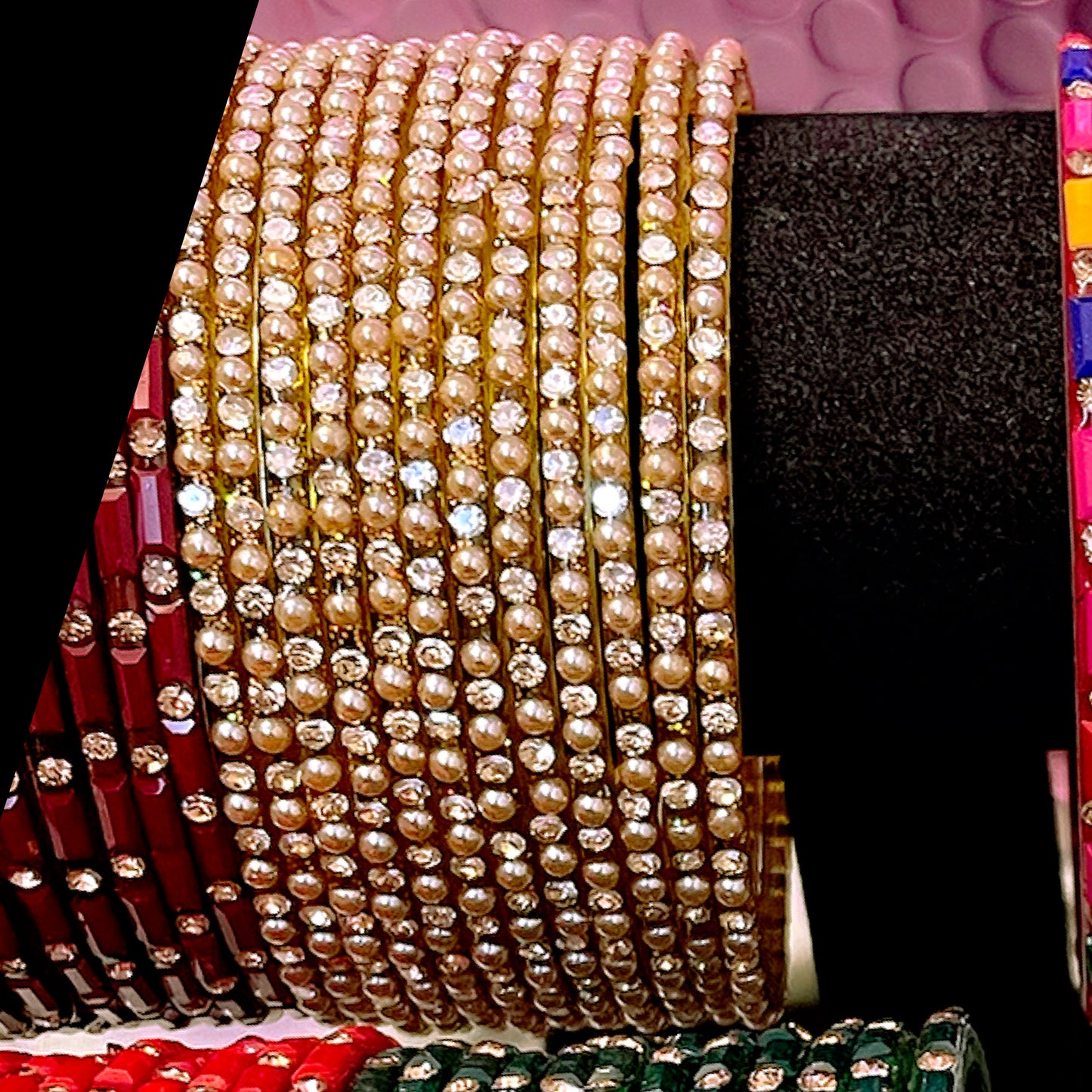 Stone Glass Bangles in various colours- Size 2.14