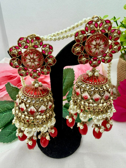 Kundan Pearl Red Jhumka’s