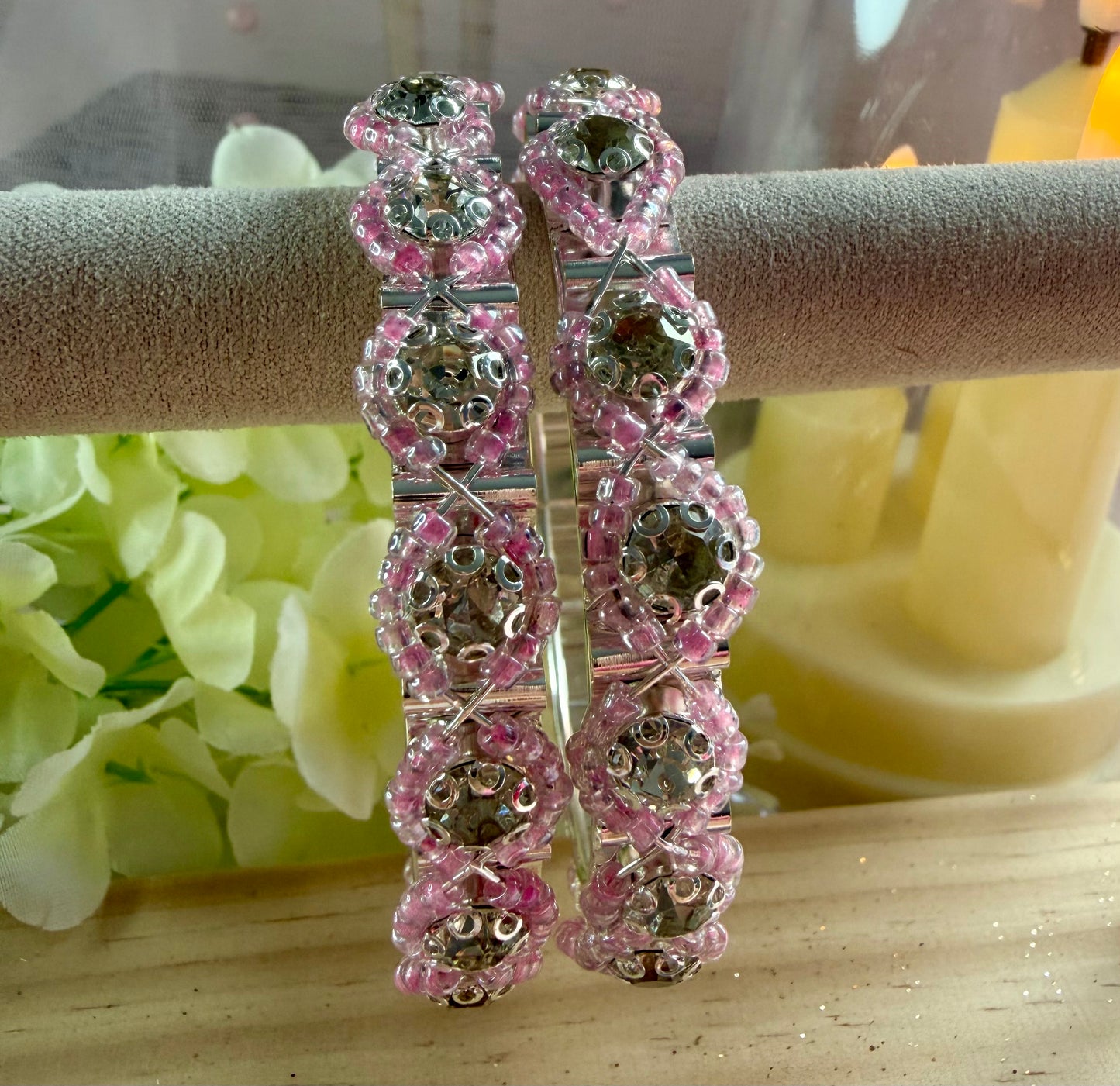 Silver Pink Stone Metal Karas