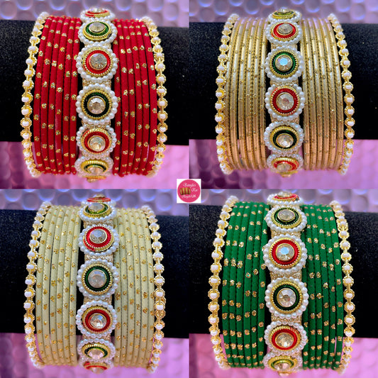 Pearl Metal Bangles Sets- Various Colours