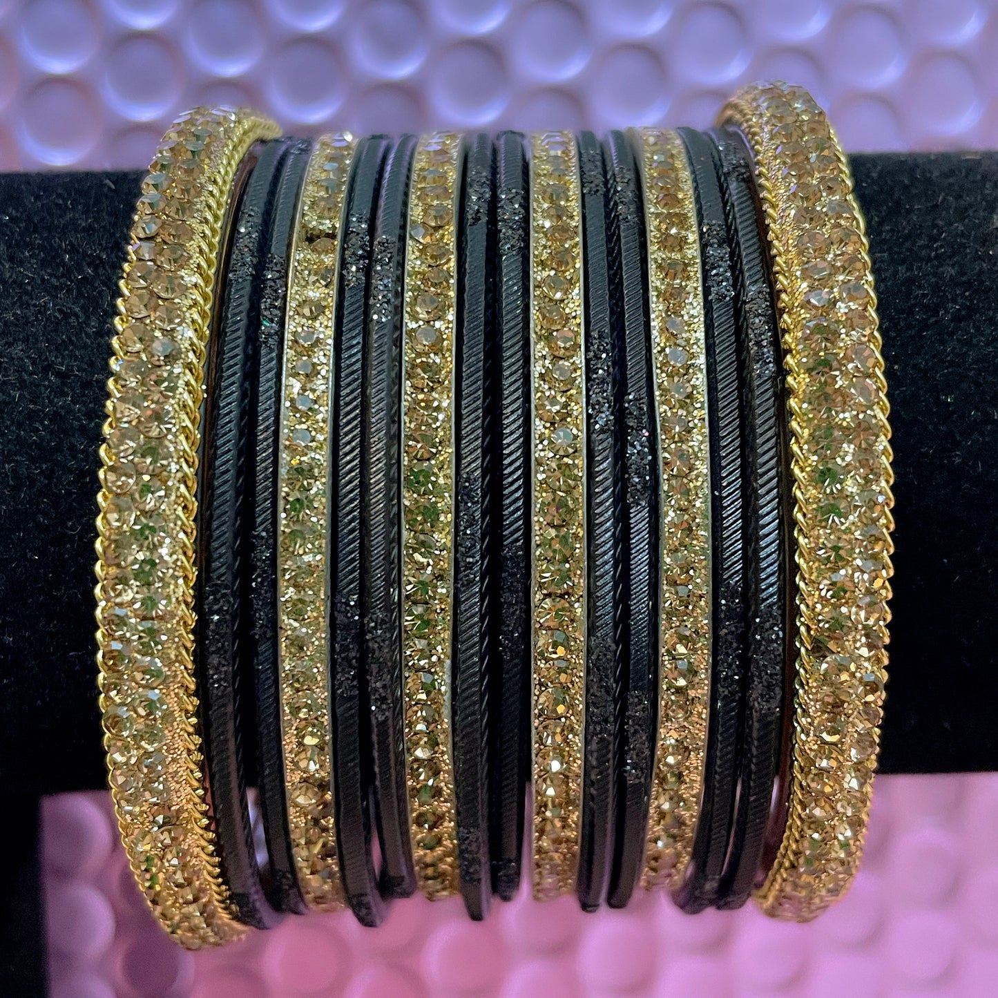 Gold Zirconia Metal Bangles Set- Various Colours