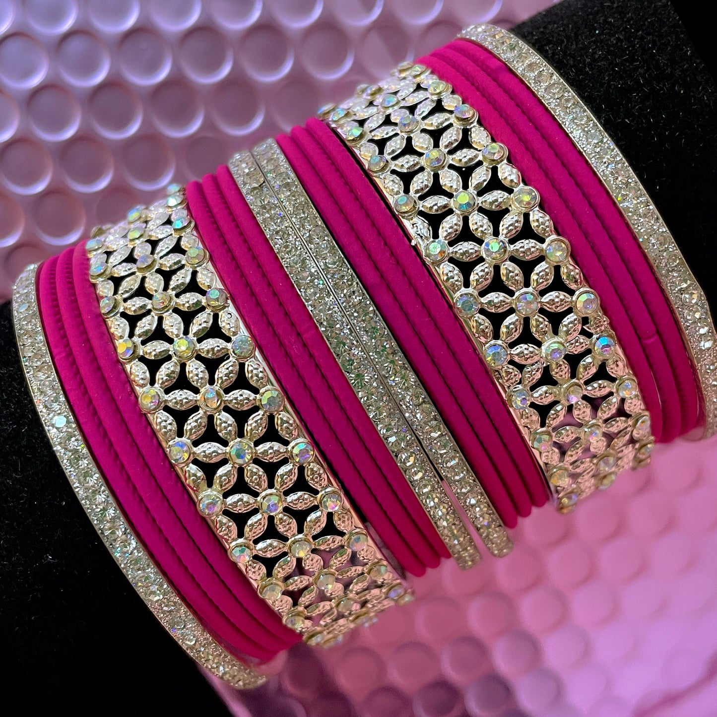 Silver Zirconia Metal Bangles Sets- Various Colours