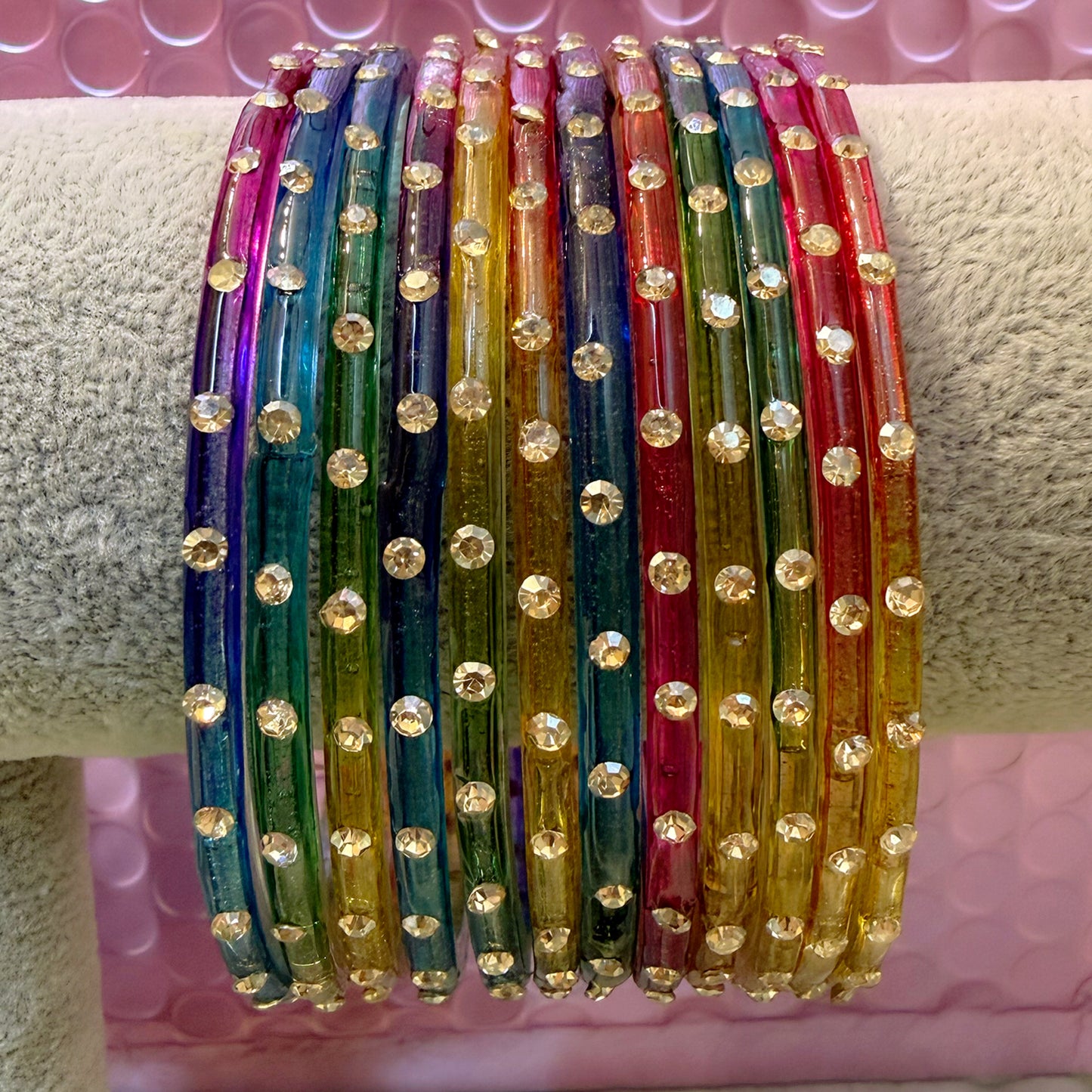 Stone Glass Bangles in various colours- Size 2.10