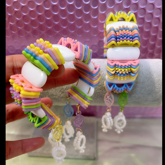 Multicoloured Kids Combo of 12 Open Bracelets