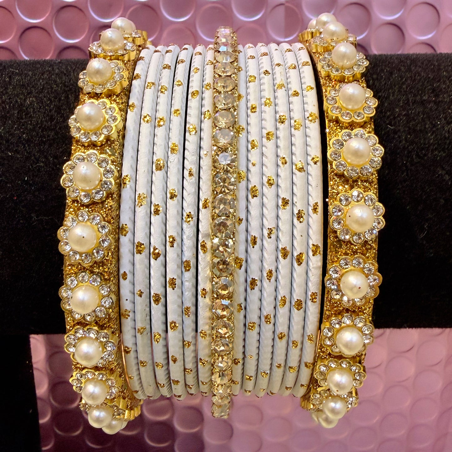 Gold Pearl Metal Bangles Sets In Assorted Colours
