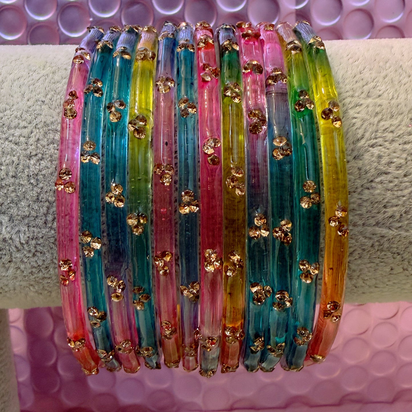 Multicoloured Zirconia Glass Bangles- Size 2.4/2.6/2.8