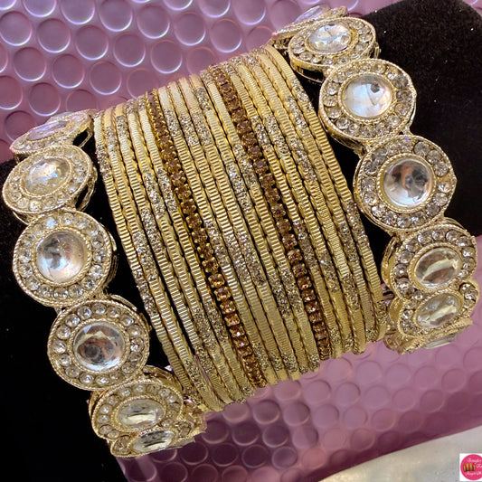 Mirror Zirconia Gold/Beige Metal Bangles Set