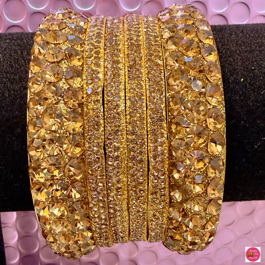 Gold Stone Metal Bangles Set- Size 2.4/2.6