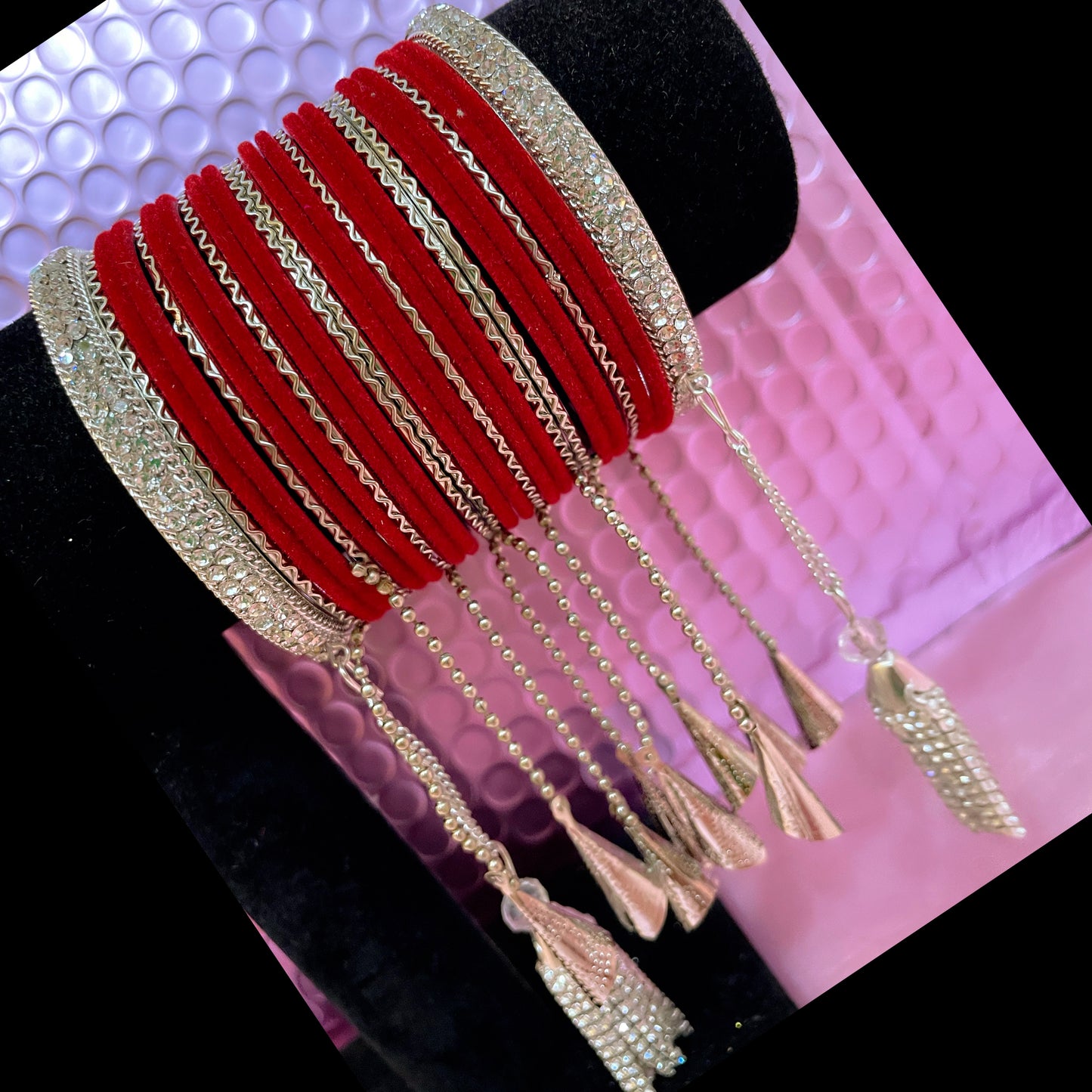 Silver Zirconia Hanging Metal Bangles Sets- Various Colours