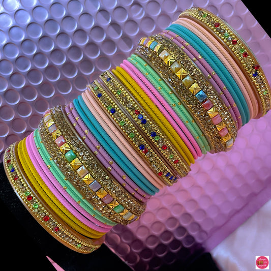 Multicoloured Pastel Metal Bangles Set