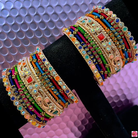 Multicoloured Thread Metal Bangles Set