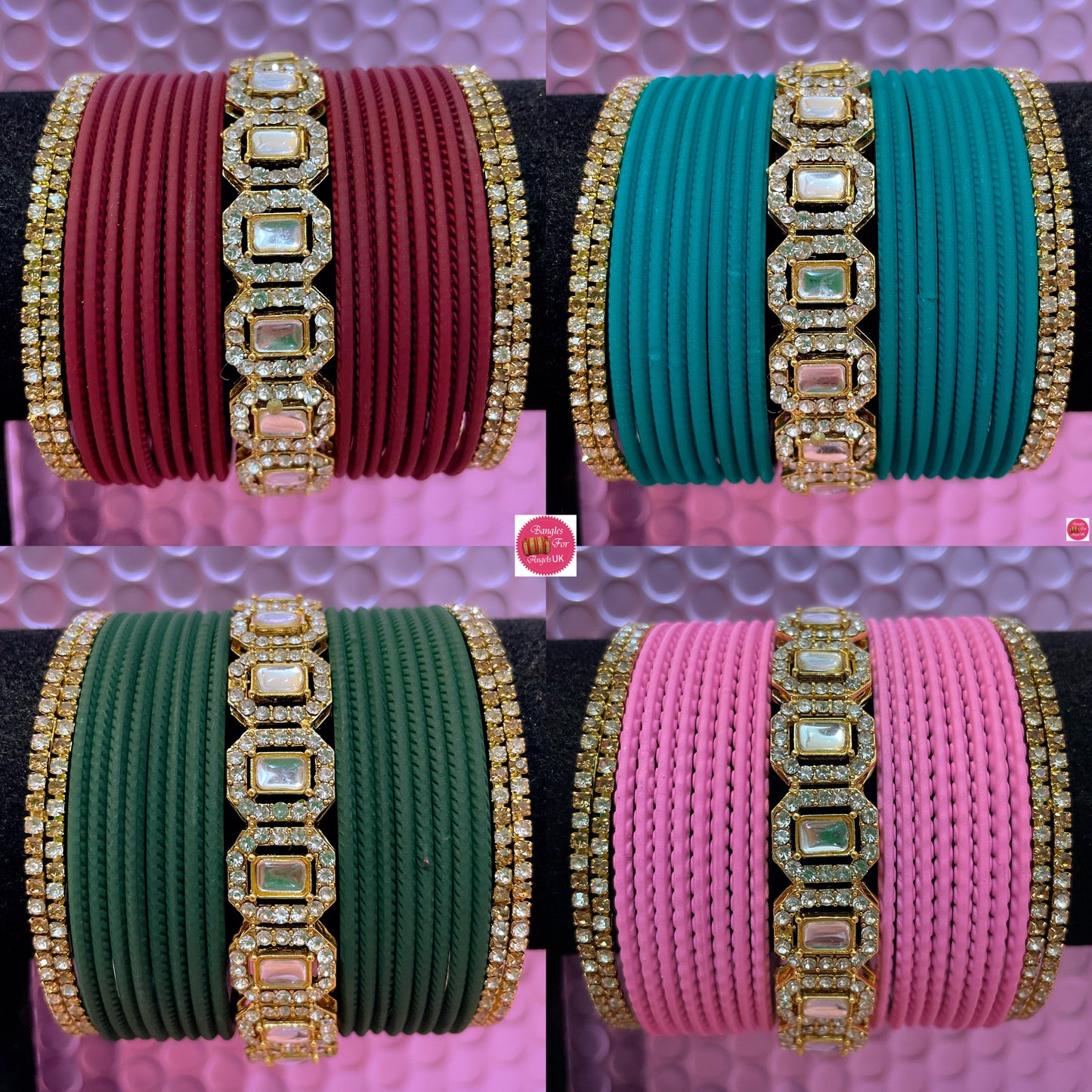 Zirconia Gold Metal Bangles Sets- Various Colours