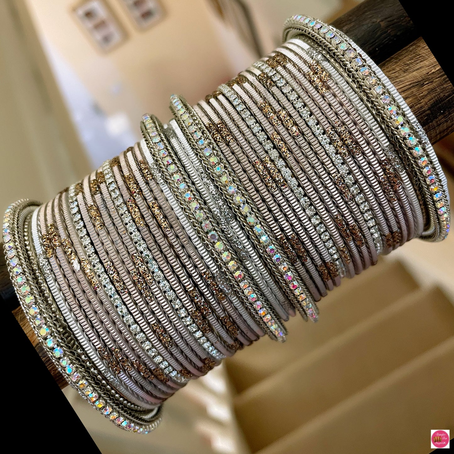 Silver Zirconia Metal Bangles Sets- Various Colours