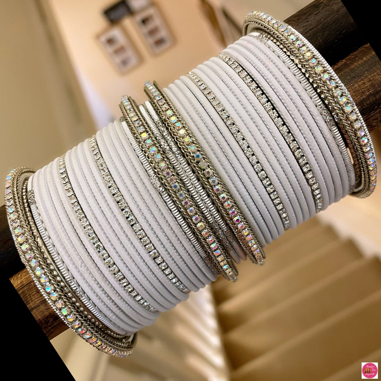 Silver Zirconia Metal Bangles Sets- Various Colours